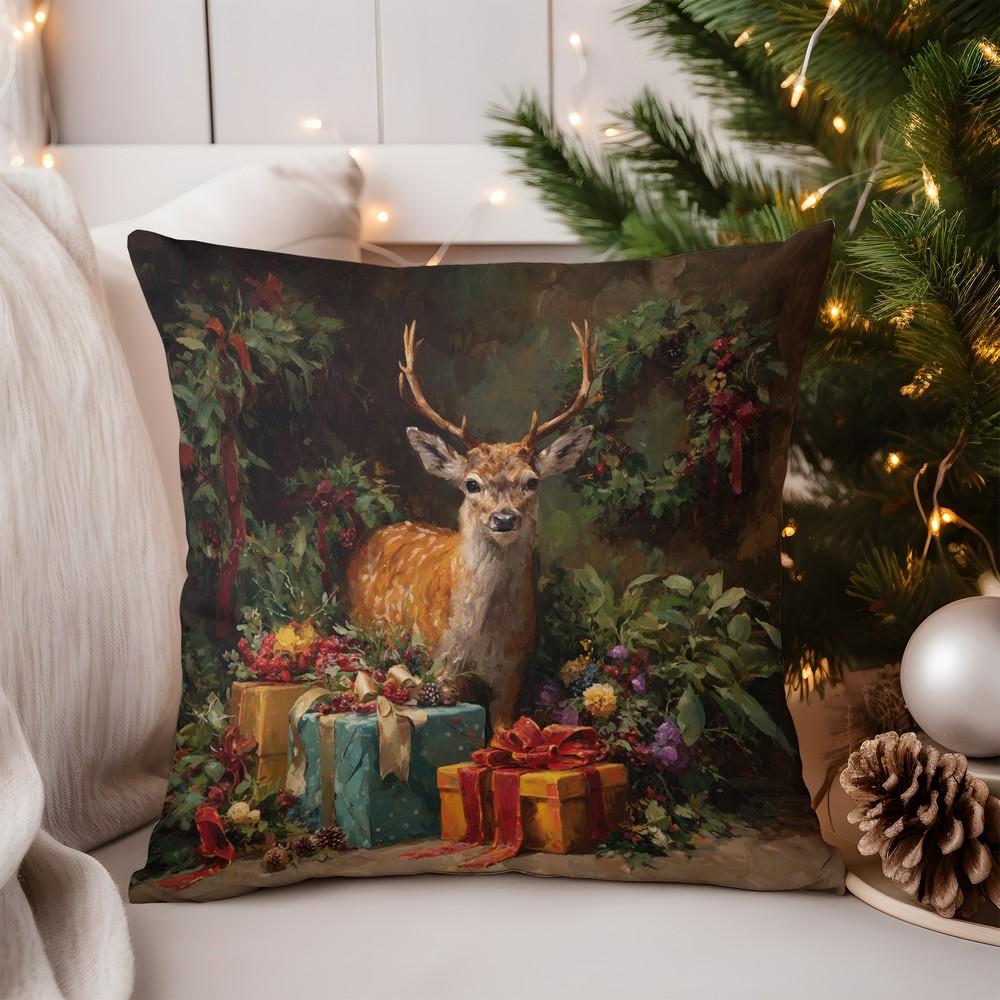 Heimdeko Goldener Hirsch Weihnachten Schneeflocke Kissenmuster Kissenbezug Geeignet für Sofa Schlafzimmer Auto Kissenbezug