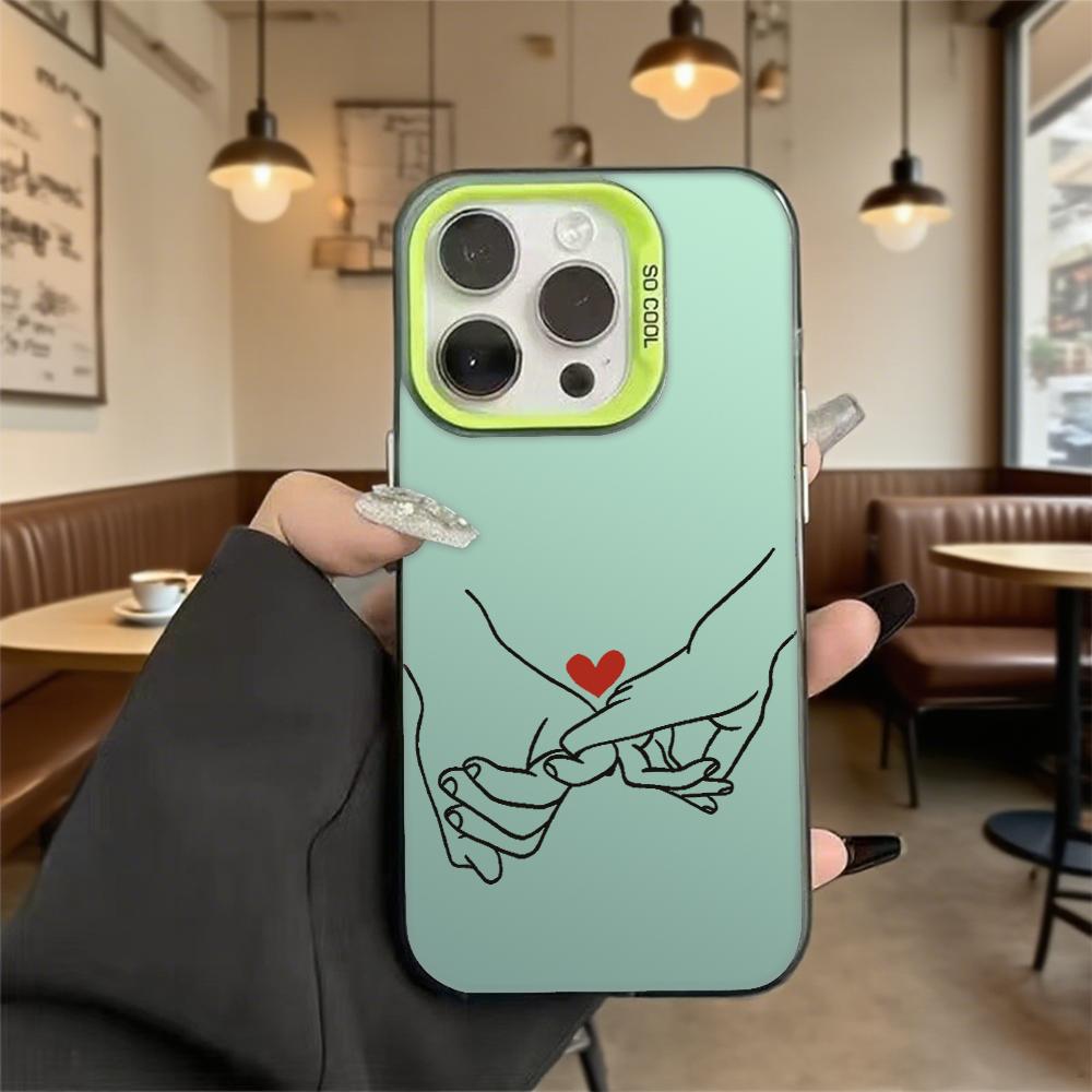 Hands with Red Heart Line Art Hard Phone Case for Iphone 16 15 14 13 12 11 Pro Max Mini Shockproof Anti-Scratch Protective Cover