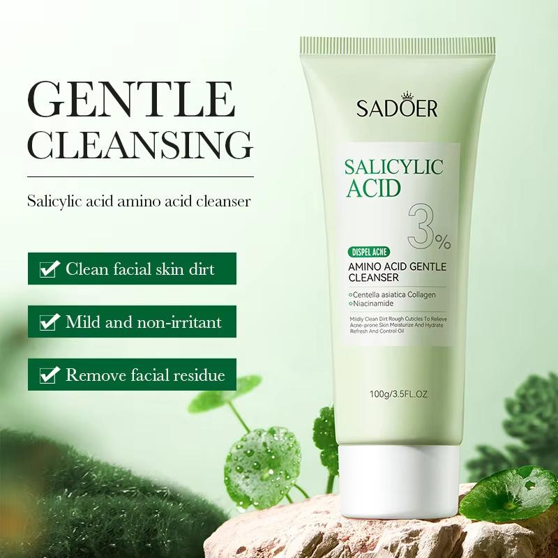 SADOER Nettoyant Visage à l'Acide Salicylique Mousse Nettoyante Visage Nettoyant Visage Hydratant Produits de Soin Hydratants pour la Peau