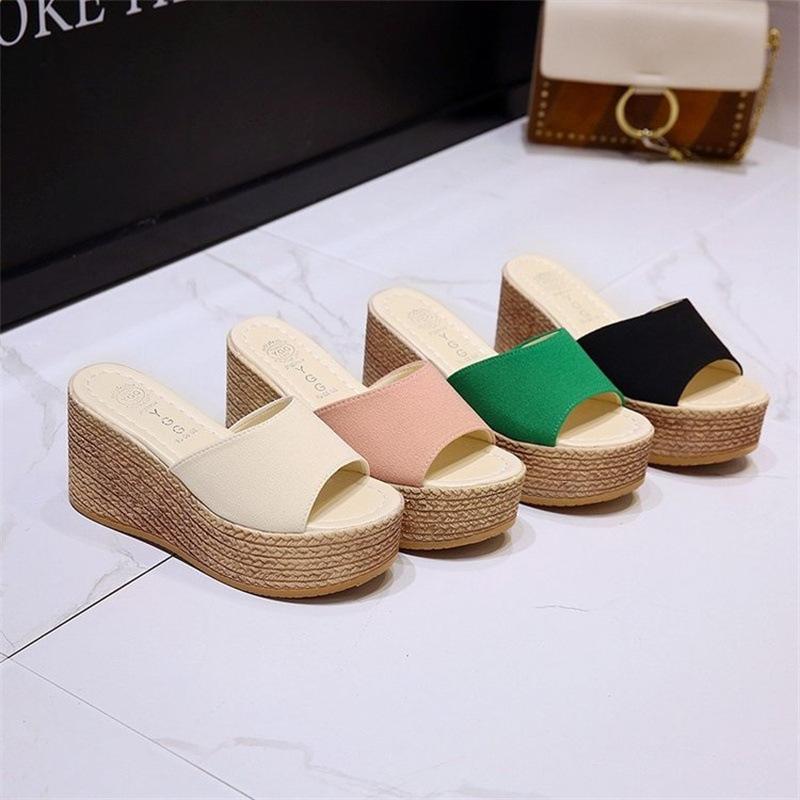 Slippers summer new outer wear thick bottom heightening, outdoor slope heel one-word cool slippers, large size