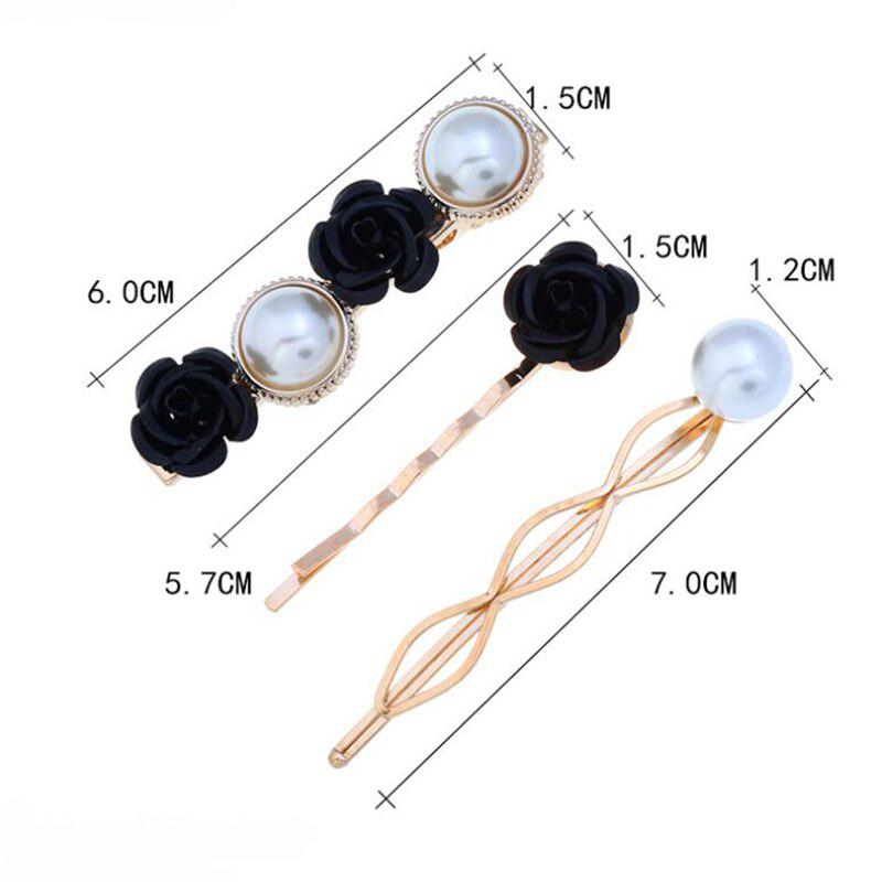 Exquisite Rose Flower Hairpin Bangs Pearl Clip Three-piece Side Clip Ladies Geometric Hairpin Hair Accessories