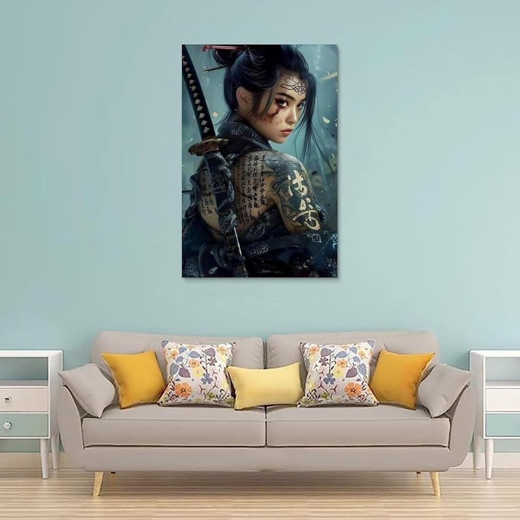 Japanese Geisha Woman Samurai Tattoo Sexy Poster Modern Asian Art Poster (4) Wall Art Deco Posters Canvas Printing For Room Aesthetic Decoration