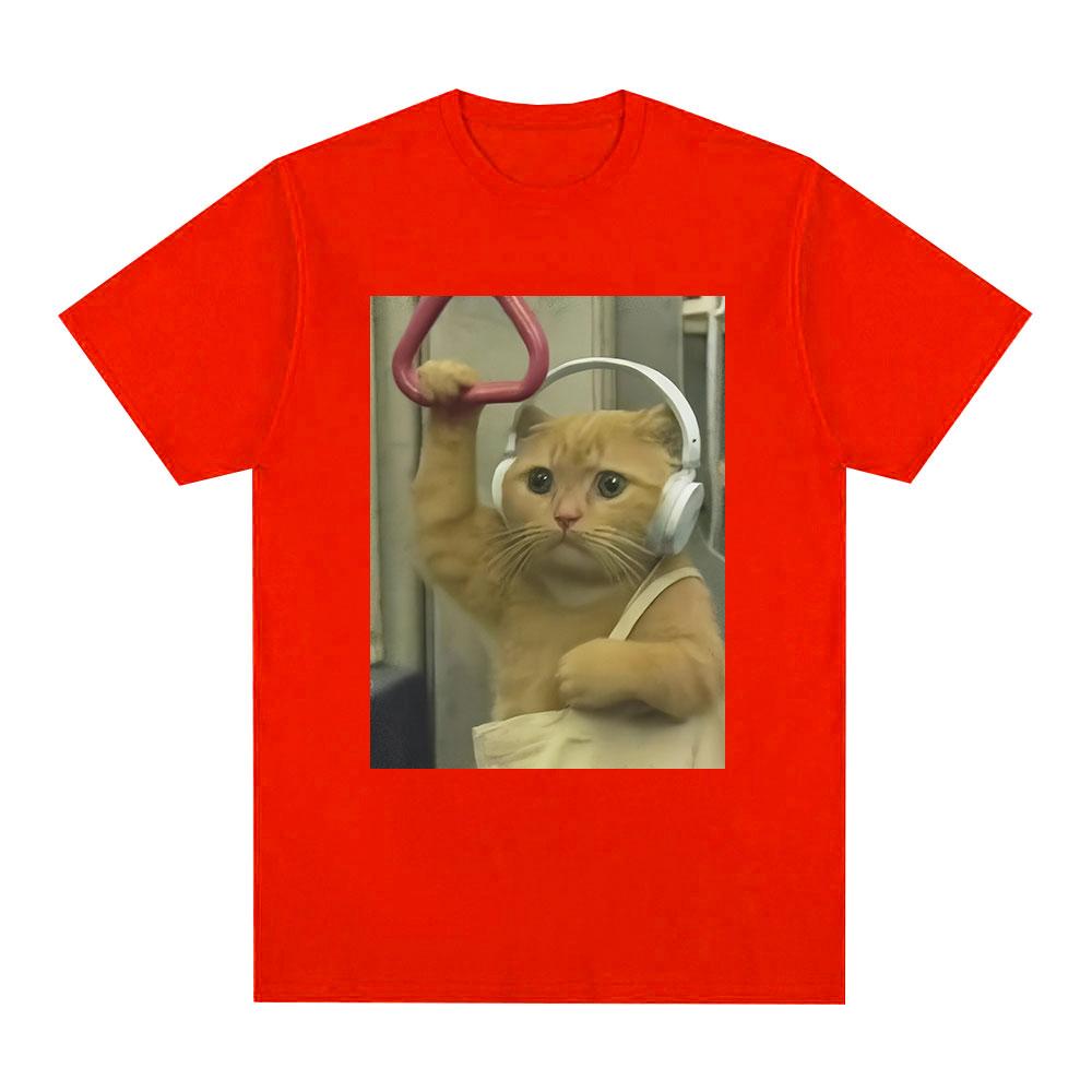 Subway Cat Meme T-shirt Gen Z Joke Stupid Brainrot Cat Lover Gift T-shirts Funny Kitty Cool Cotton Short Sleeve T-Shirts Unisex S