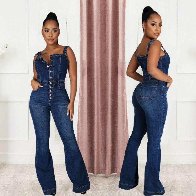 Women's European & American Fashion Casual Sexy Denim Wide-Leg Overalls