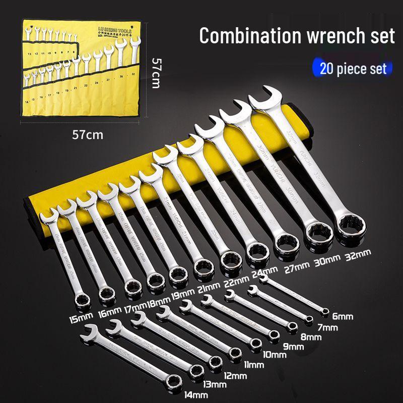 14-Piece Plum Blossom Open-End Double Wrench Set with Hanging Bag