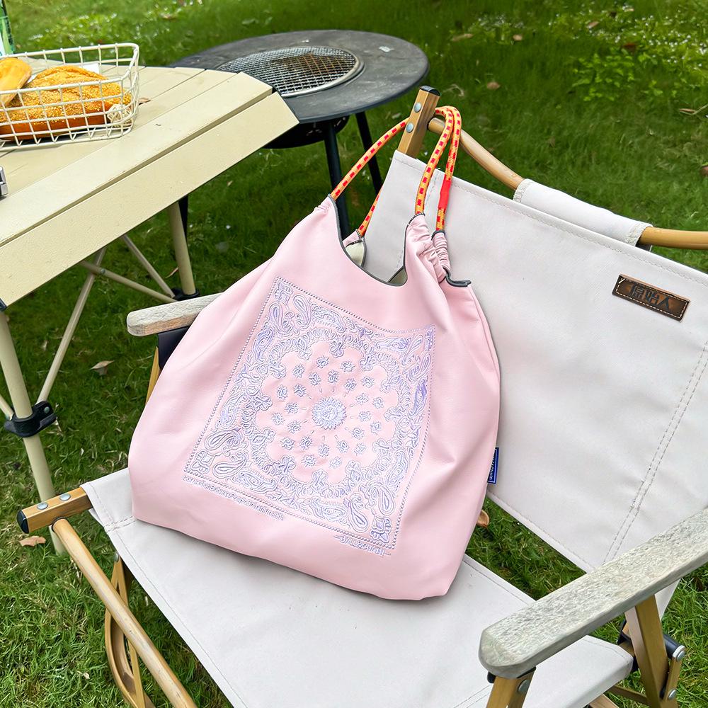 Japanese Style Embroidered Leather Tote Bag - Women's Large Capacity Shoulder Handbag