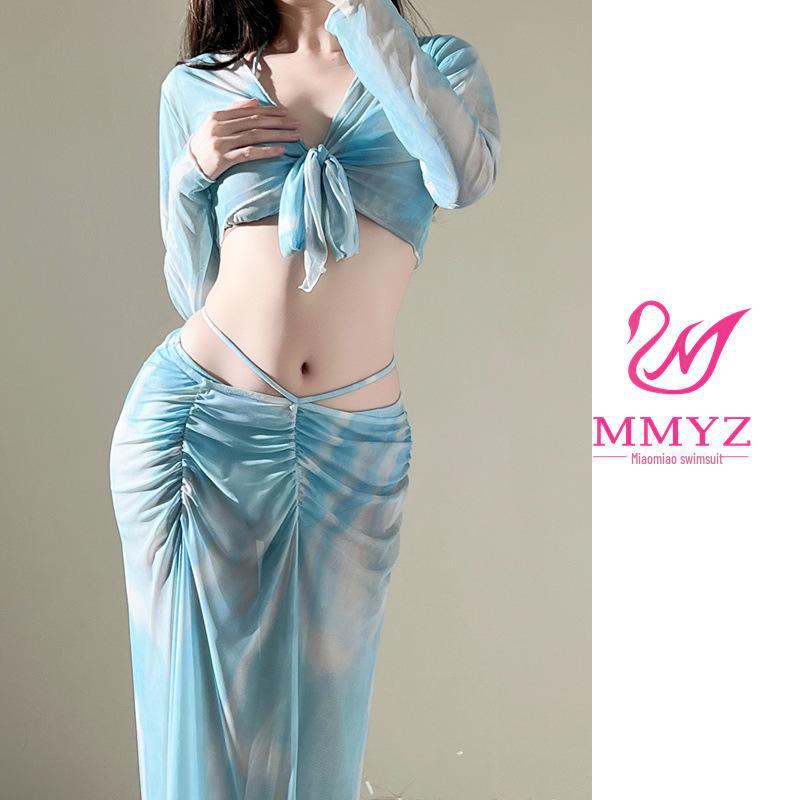 Zixuan Changqing Elegant Slim Tulle Long Skirt Swimsuit Set with Sleeves for Women