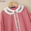 ZANZEA Women Floral Splice Doll Collar Casual Long Sleeve Plaid Print Blouse
