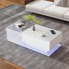 High-Gloss White Coffee Table 100x50x32 Cm - with Glass Top and Drawers, Scratch-Resistant, with 1 Drawer, with LED Lighting, Modern Style