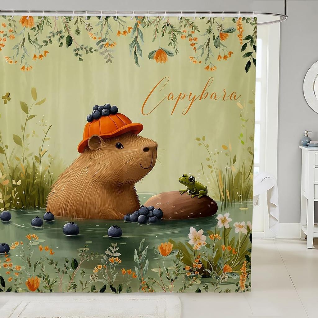 Funny Capybara Shower Curtain Waterproof Polyester Fabric Lovely Nature Wildlife Bath Curtain Japanese Style Bathroom Decor