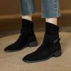 Fashion 2025 Autumn/Winter Women Boots Genuine Leather Women Shoes Square Toe Chunky Heel Shoes Ankle Boots Modern Chelsea Boots