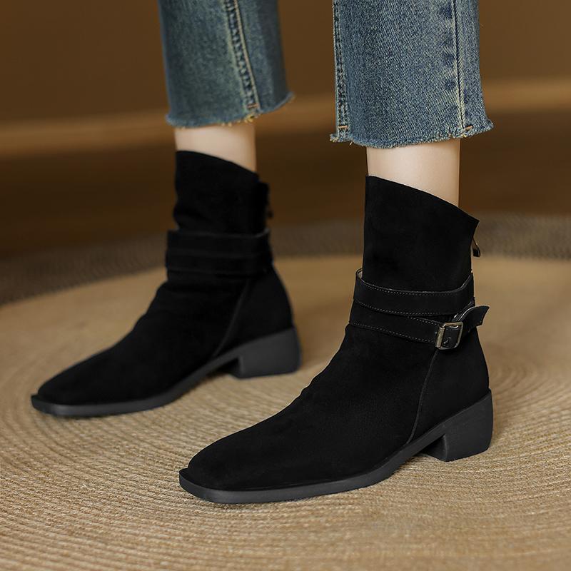 Fashion 2025 Autumn/Winter Women Boots Genuine Leather Women Shoes Square Toe Chunky Heel Shoes Ankle Boots Modern Chelsea Boots
