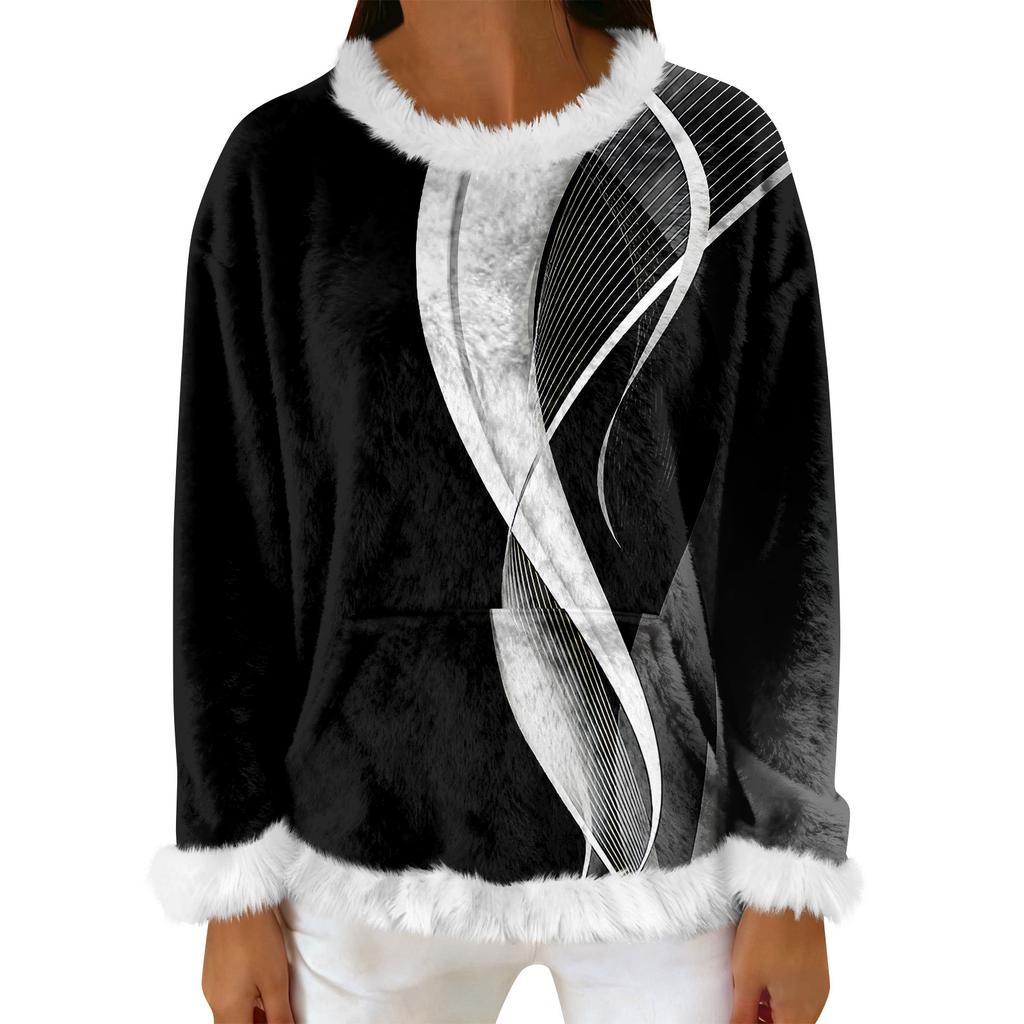 Women's Casual Fleece Sweatshirt  Long-Sleeve Round  Neck Casual Comfortable Loose-Fit Lightweight Women's Flannel Sweatshirt