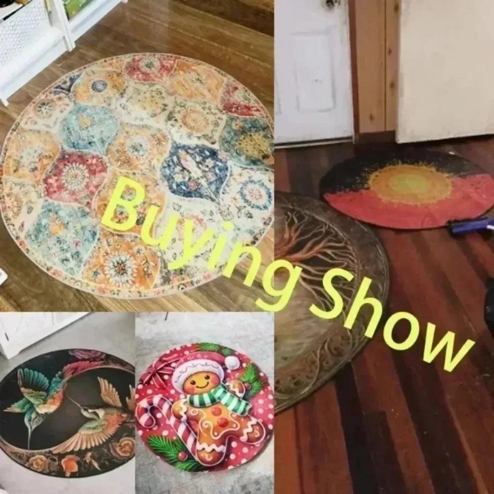 Christmas 3D Gingerbread Man Round Carpet Mat Rug Festive Home Decoration Xmas Tree Decorative Floor Mat for Holiday Party