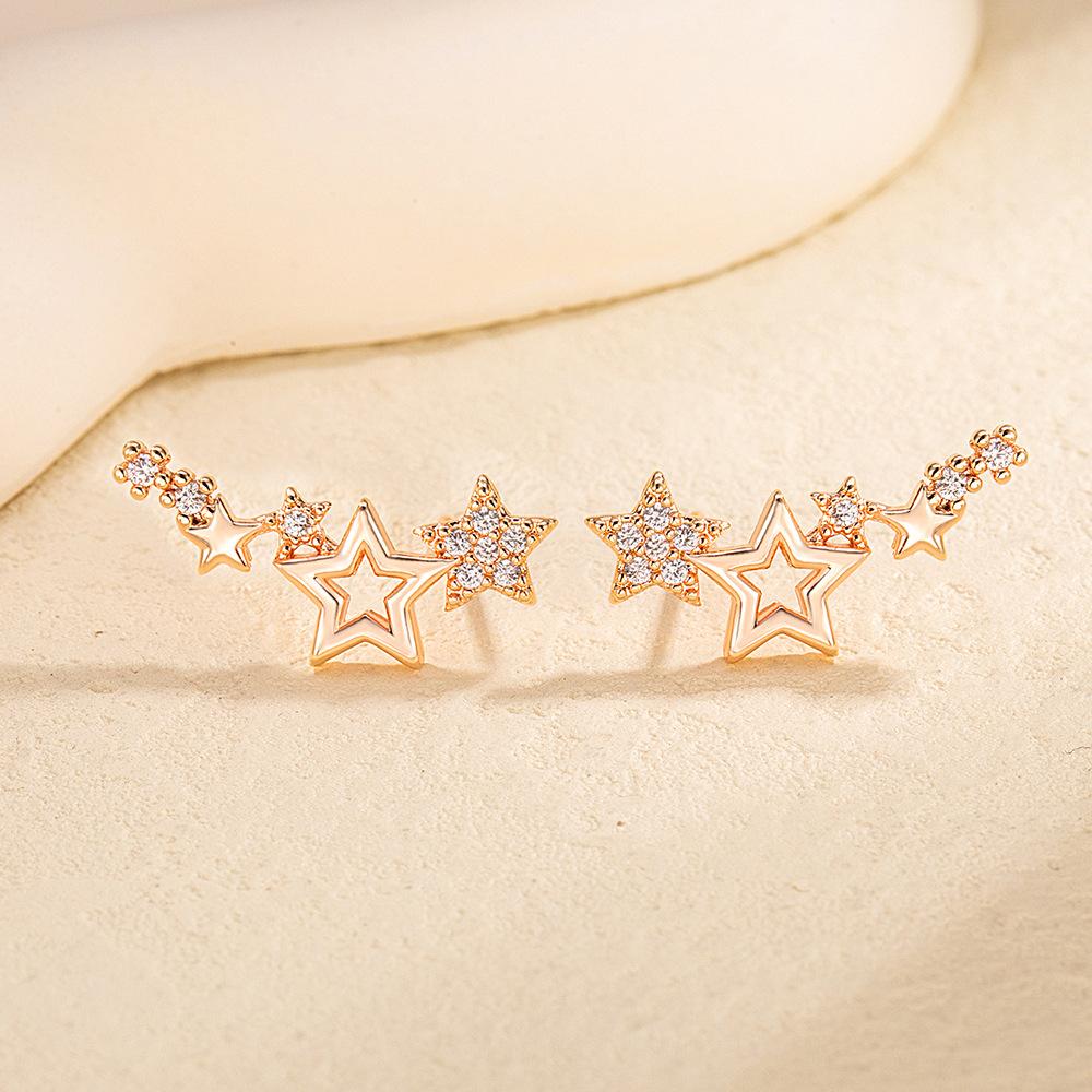 925 Silver Star Zircon Earrings Elegant Wedding Party Jewelry For Women Hypoallergenic Piercing Earrings