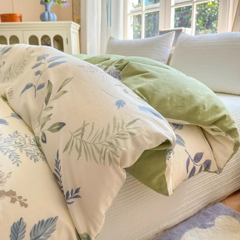 Floral Printed Duvet Cover 1Piece- Cotton Luxury Bedding, Pre-Washed For Softness, For Bedroom Decor - Zipper Closure