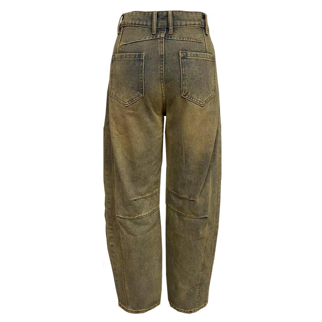 Women Baggy Mid Waist Jeans Wide Leg Loose Boyfriend Denim Pants Straight Leg Cropped Barrel Jeans