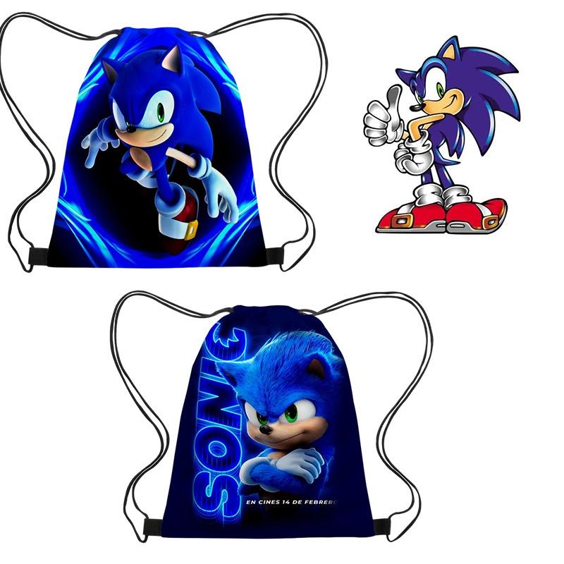 Sonic Hedgehog Drawstring Bag Portable Oxford Cloth Bag For Gifts Blue Color Creative Cartoon Style