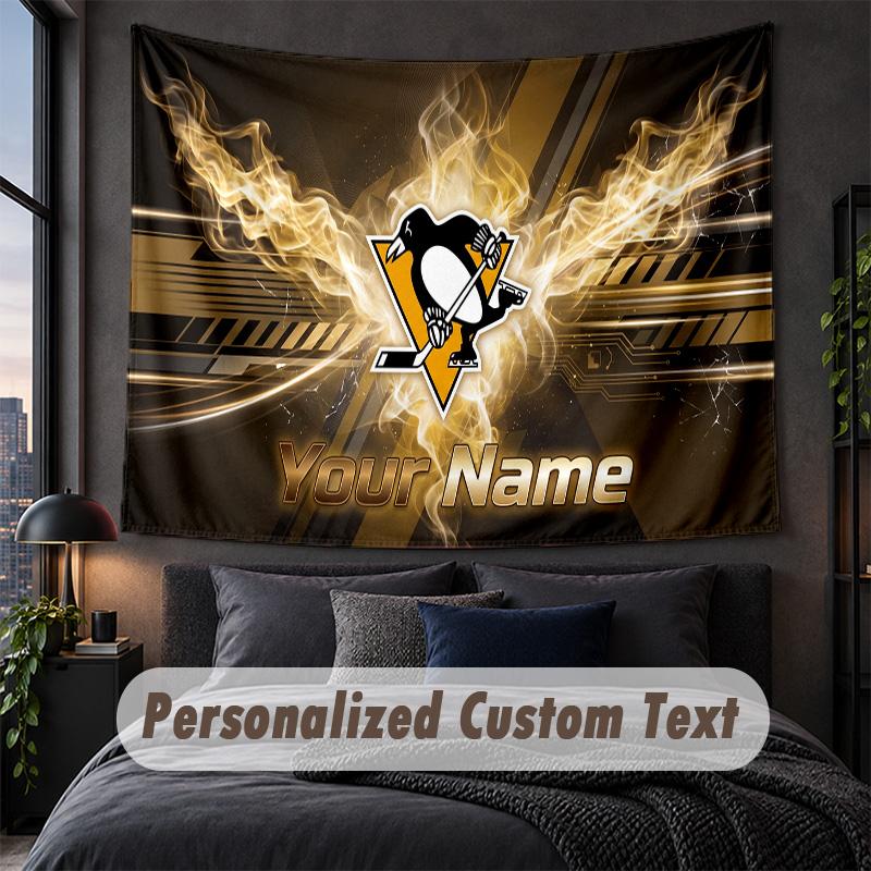 Custom Name Text Tapestry,Pittsburgh Penguins Decorative Wall Hanging, Background Tapestry For Home Bedroom