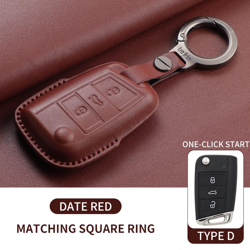 Leather Car Key Case Cover Shell Fob For Vw Volkseagen Passat B8 Magotan For Skoda Superb A7 Kodiaq Seat Protected Keychain Bag
