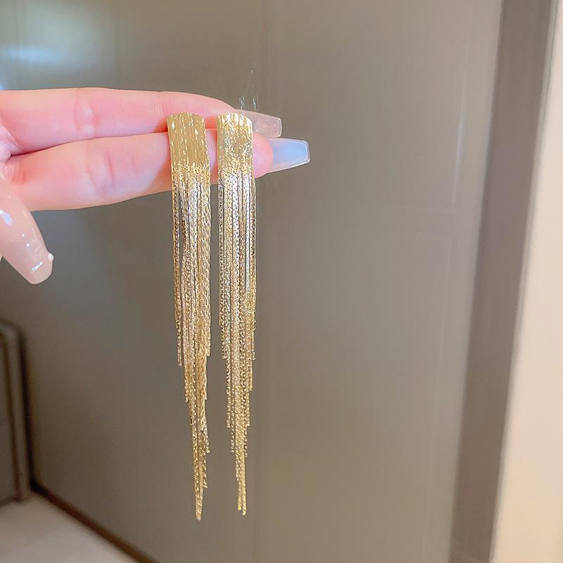 S925 Silver Needle Inlaid Diamond Long Tassel Earrings - Exaggerated European & American Style for Autumn/Winter Evenings