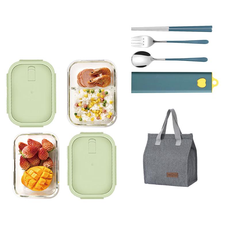 

Aiyi Yaoxuan CJ-21123 Glass Lunch Box Set 2x640ML Boxes, Bag, Cutlery Set