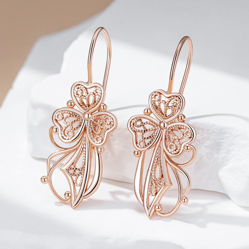 Unique Glossy Dangle Earrings For Women Fashion  Rose Gold Color Metal Flower High Quality Daily Fine Jewelry