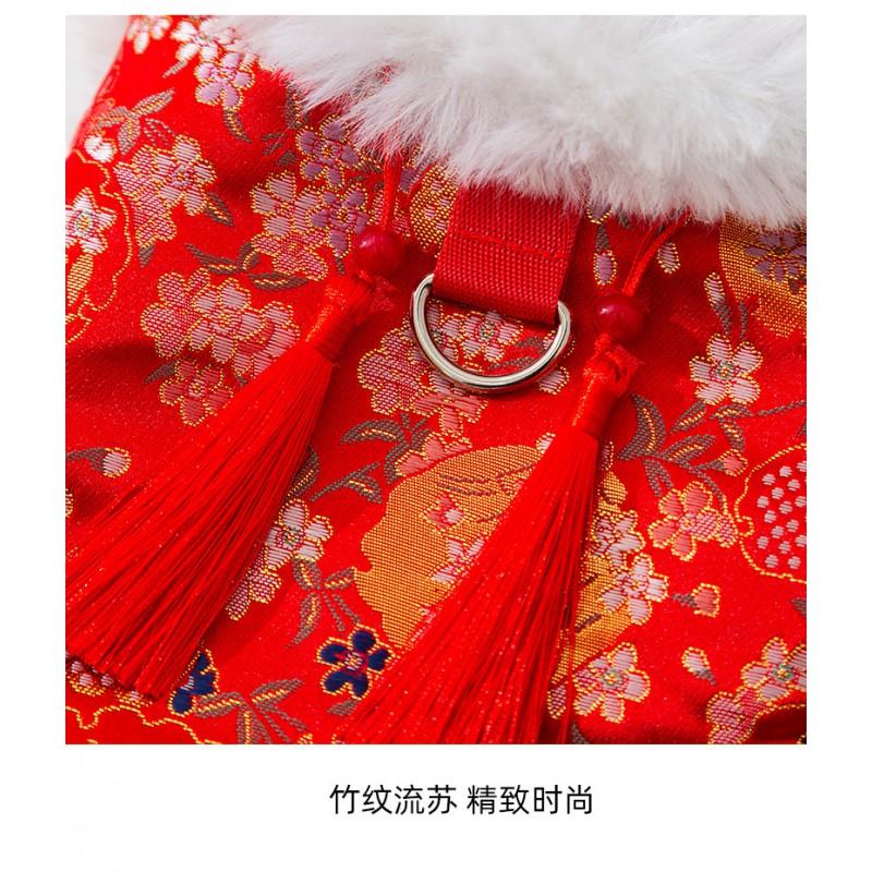 Pet Dog Vest Chinese New Style Red Cotton Coat With Bamboo Tassels Small To Medium Dogs