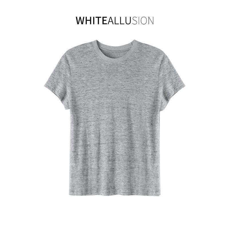 

Sodnn High-Grade Ramie round Neck Knit t-shirt women 2025 Summer New Casual Commuter Versatile Short sleeve Top Cloud gray S