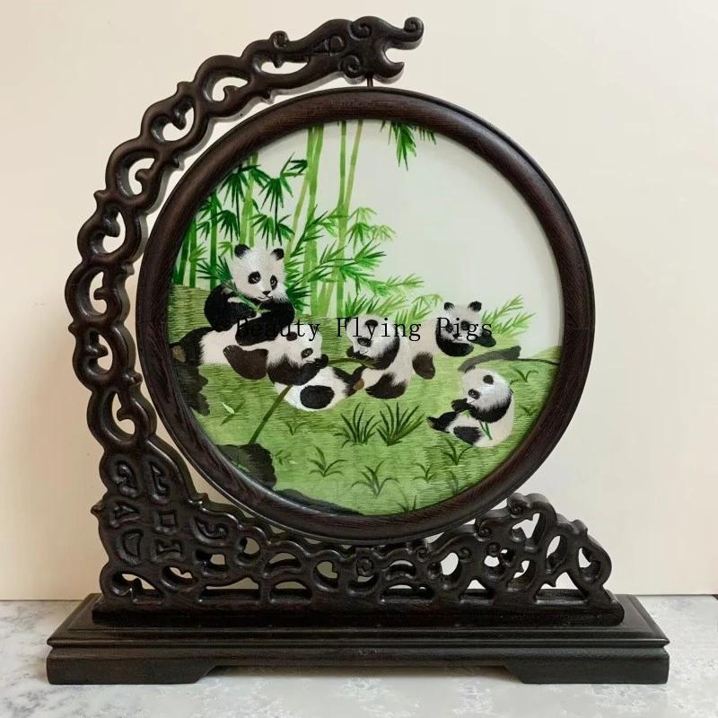 1pc, Su Embroidery Ornaments, Chinese Embroidery Crafts, Double Sided Embroidered Ornament, Solid Wood Desktop Decoration