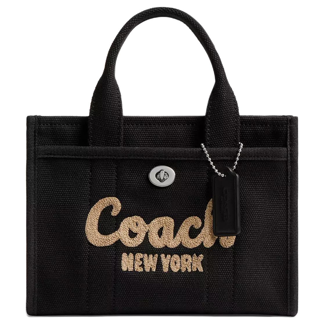

Coach Cargo 20 Calligraphy Logo Embroidered Canvas And Satin Shoulder Crossbody Handbag Small Women Handbag Black CZ098-LHBLK Basic Set (Bag+Dust Bag)