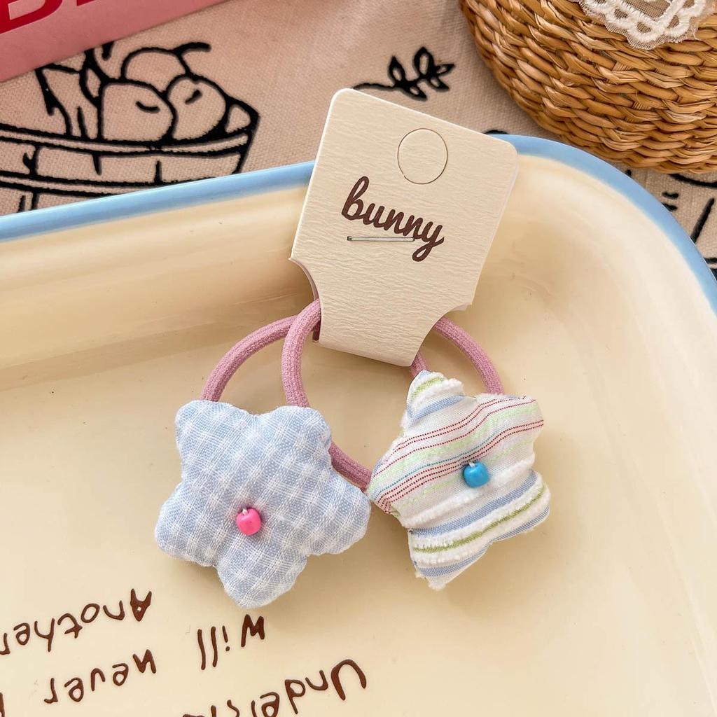 Blue Heart Plaid Bow Hair Clip & Rubber Band Set for Kids
