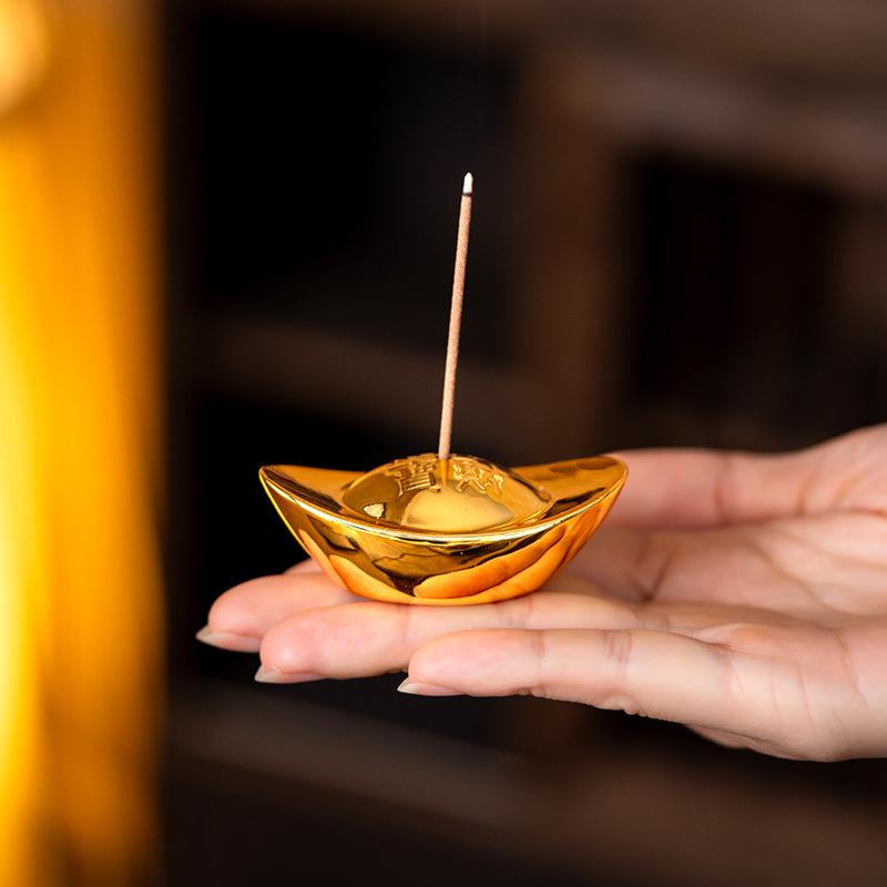 Golden Ceramic Incense Holder - Treasure Basin Gift Ornament for Attracting Wealth