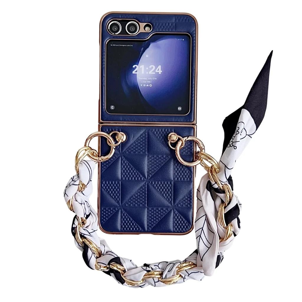 Luxury Leather Wrist Strap Phone Case for Samsung Galaxy Z Flip 6 5  with Protective Shockproof Adjustable Lanyard Cover