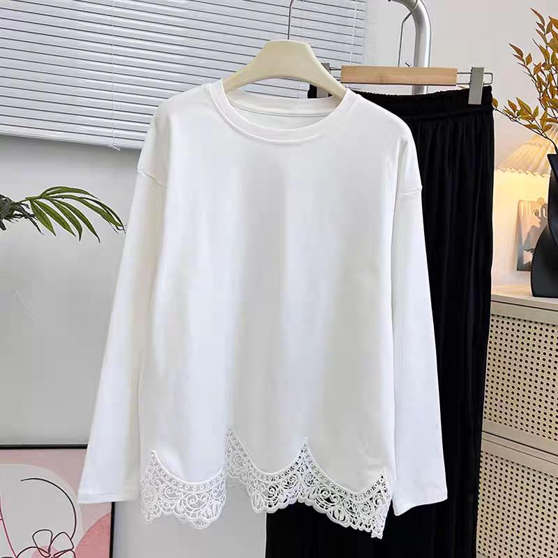 

Женский топ с длинным рукавом в корейском стиле, белый, с кружевом и вязанием крючком, многослойный L белый