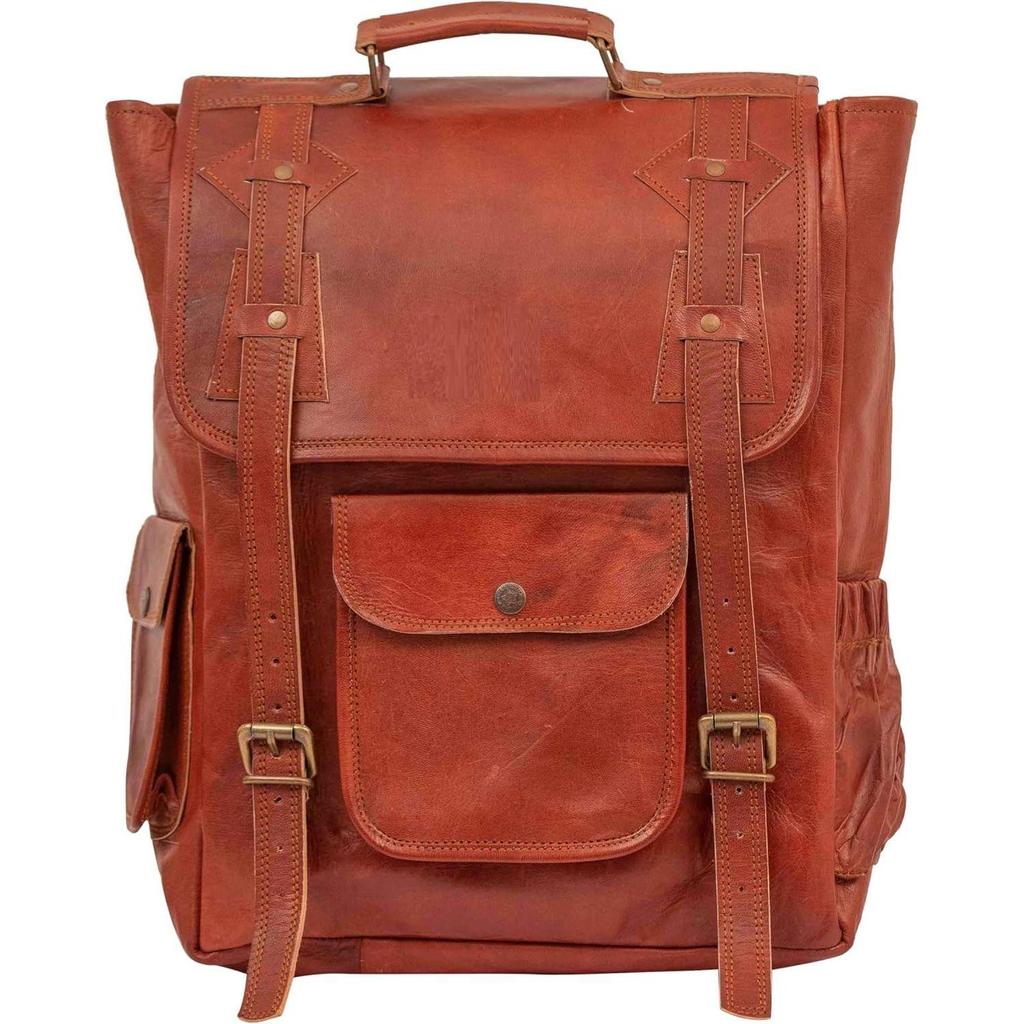 Brown Leather Backpack For Men Vintage Easy Open Push Lock Genuine leather backpack for men/women Leather laptop backpack