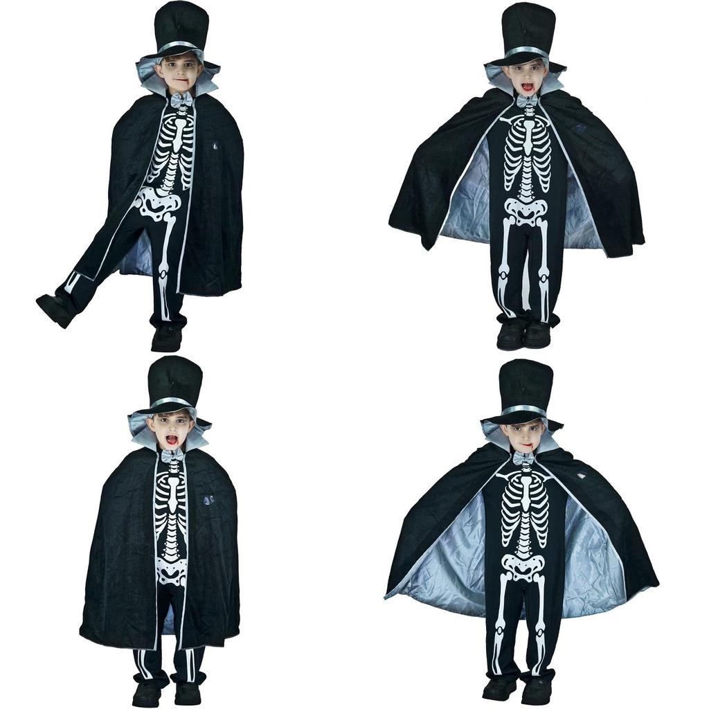 Kids Boy Skeleton Skull Ghost Cloak Halloween Cosplay Party Outfit Costume
