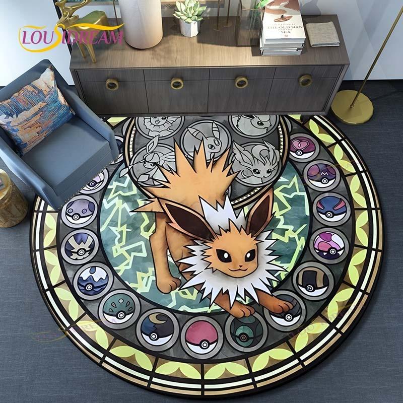 Cartoon Pokemon Round Carpet Fashion Cartoon Pictures Printed Round Area Rugs Parlor Bedroom Floor Mat Anti-slip  Area Rug  Rugs
