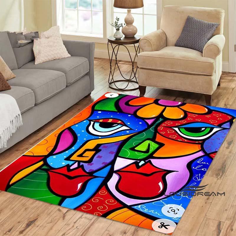 Customizable Picasso Style Painting Printed Carpet Fashion Non-slip Floor Mat Outdoor Door Mat Play Mat Birthday Gift