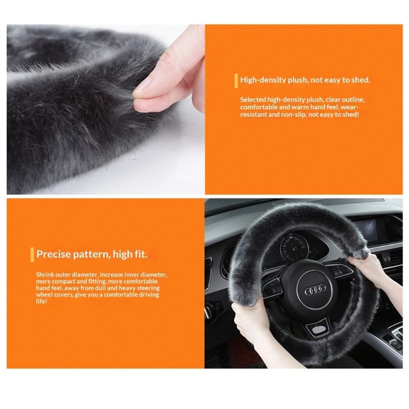Nonslip Plush Steering Wheel Cover for Secure Hold Easy Installation for Cars SUVs Trucks Universal 14.5-15" Size