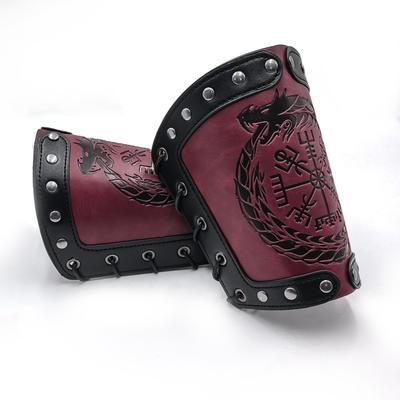 Pulseira larga Bangle Bússola Viking Nórdica Pulseira de Couro Punk Manoplas de Braço Braçadeira Adereços para Fantasias Vikings