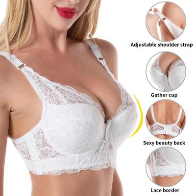 Plus Size 36-46 Women's Push Up Lingerie Sexy Solid Color Underwire Bra Floral Lace Bra Thin Comfortable Breathable Women's Underwear