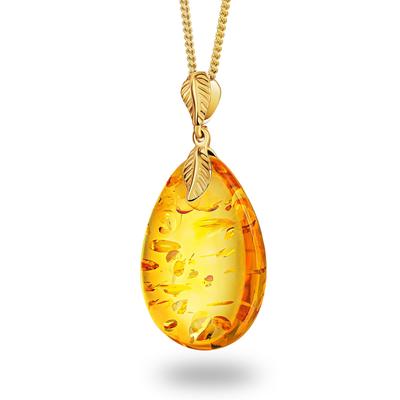 By Amber Necklace Pendant Drop Type Cognac Amber Jewelry Box Silver925 Gold Plated Chain 45cm Lightweight Elegant Jewelry Gift Quality Certificate