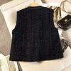 Women Vintage Tweed Vest Lady Autumn Top Waistcoat Jacket Chalecos Mujer Coat