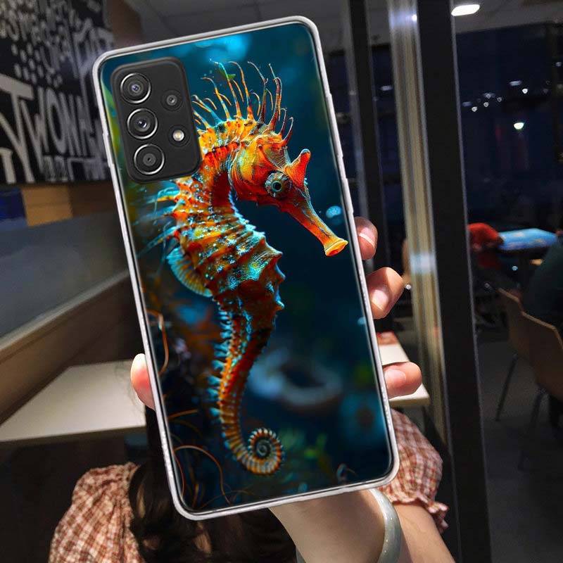 Seahorse Underwater Fantasy Phone Case for Samsung A54 A57 A37 A17 A14 A15 A12 A24 A34 A55 A35 A25 A52S A07 A05S A04S A22 A32 A7