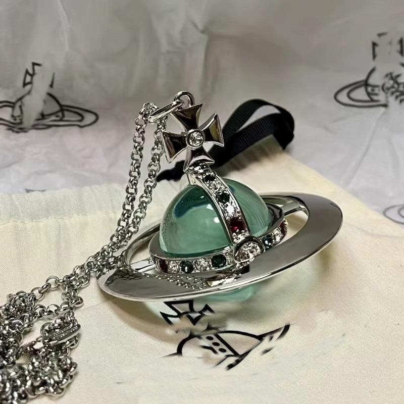 Kaiserinwitwe Weinrebe Vivienne groß m farbige Perlen Diamant dreidimensional Erde Planet Halskette Pulloverkette Damen