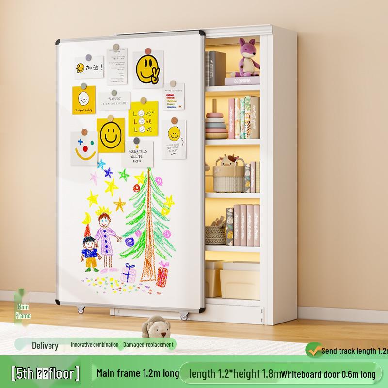 Steel Bookshelf with Whiteboard Doors, Multi-Layer Library Bookcase, Children's Picture Book Rack