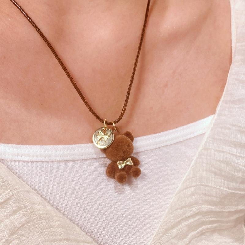 Fashionable Lovely Sturdy Plush Bear Pendant Necklace Designs for Trendy Girls and Personalize Styles Enthusiasts
