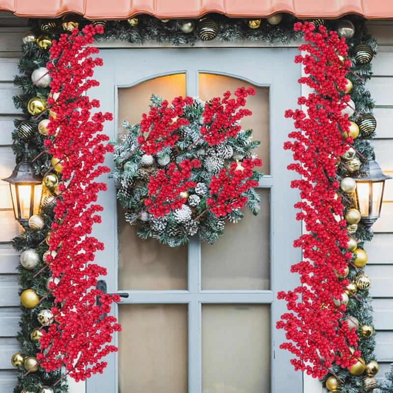 Simulation Christmas Berries Branches Artificial Plant Red Holly Berry Stem Ornaments Xmas Tree DIY Wreath Flowers Party Decor