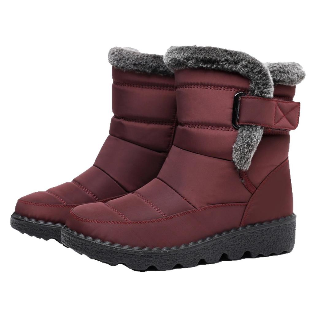 2025 neue Schneestiefel Damen verdicktes Samt rutschfest flache Baumwollschuhe wasserdichte Lederoberfläche Mittelalter und ältere Mutterschuhe